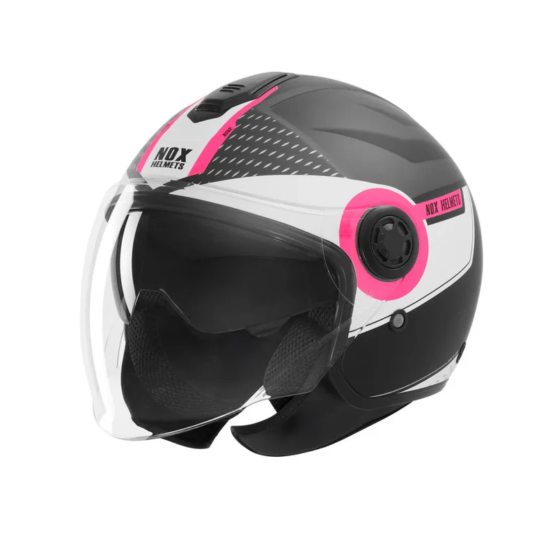 Casque jet femme - N182 Round noir mat rose