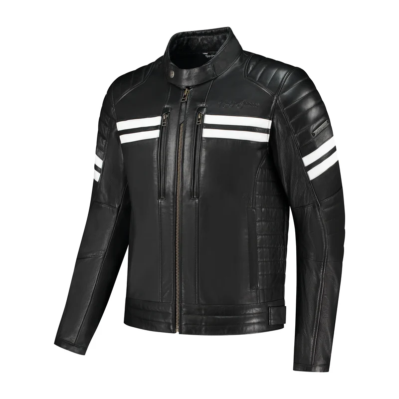 Blouson de moto homme AA - Jack Steve noir et blanc