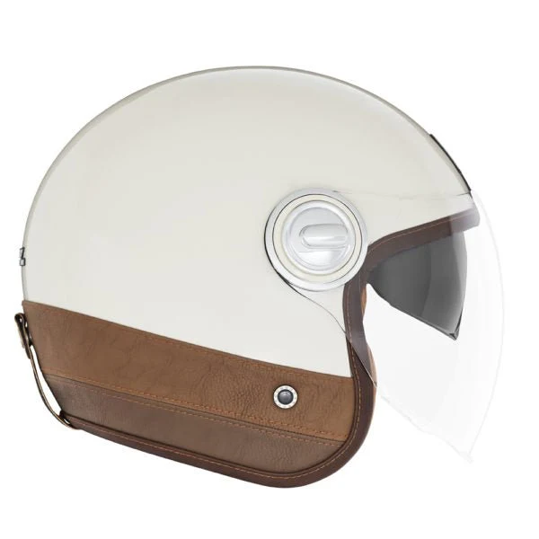 Casque Moto Jet Heritage Crème Cuir Marron | NOX