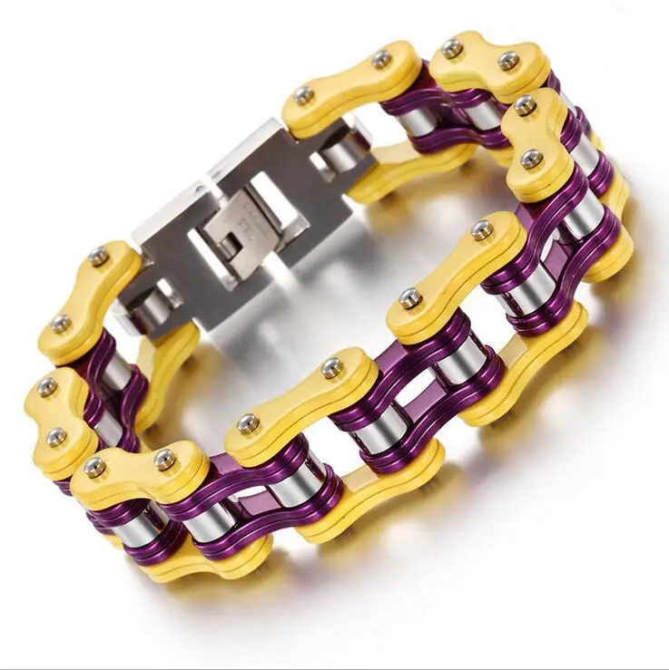 Bracelet chaine de moto - Violet et Jaune
