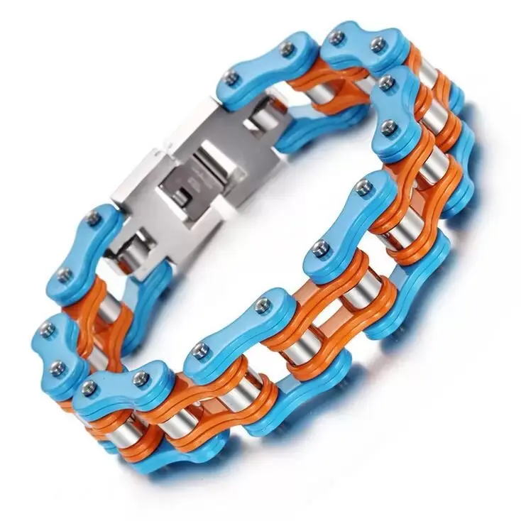 Bracelet chaine de moto Orange et bleu