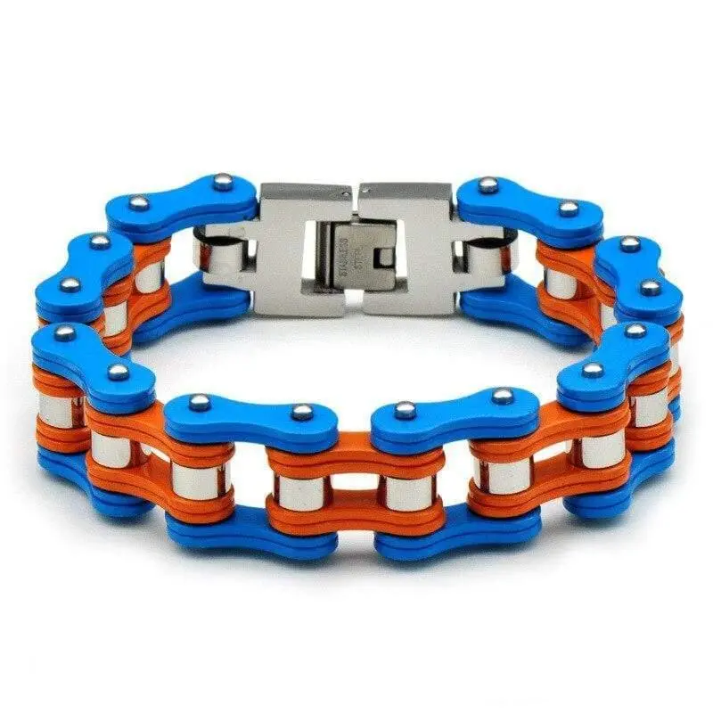 Bracelet chaine de moto Orange et bleu