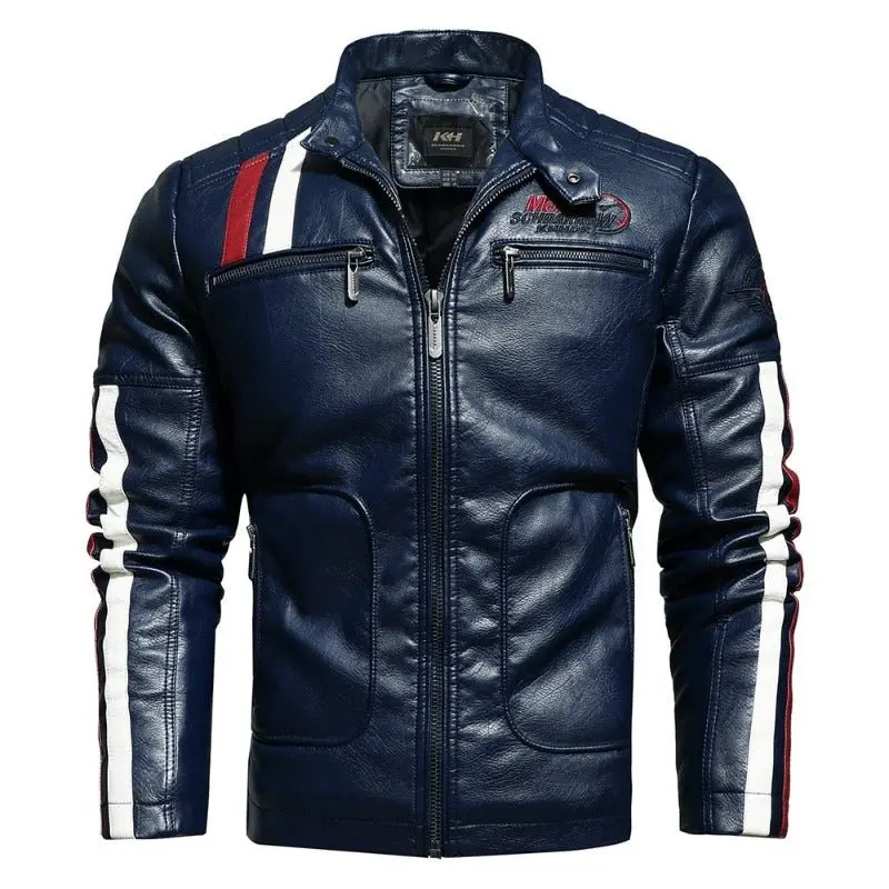 Blouson cuir (simili) vintage - BLEU
