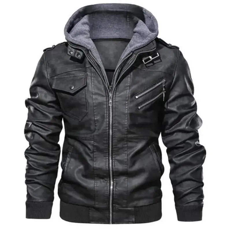 Veste en cuir (simili) a capuche Noir