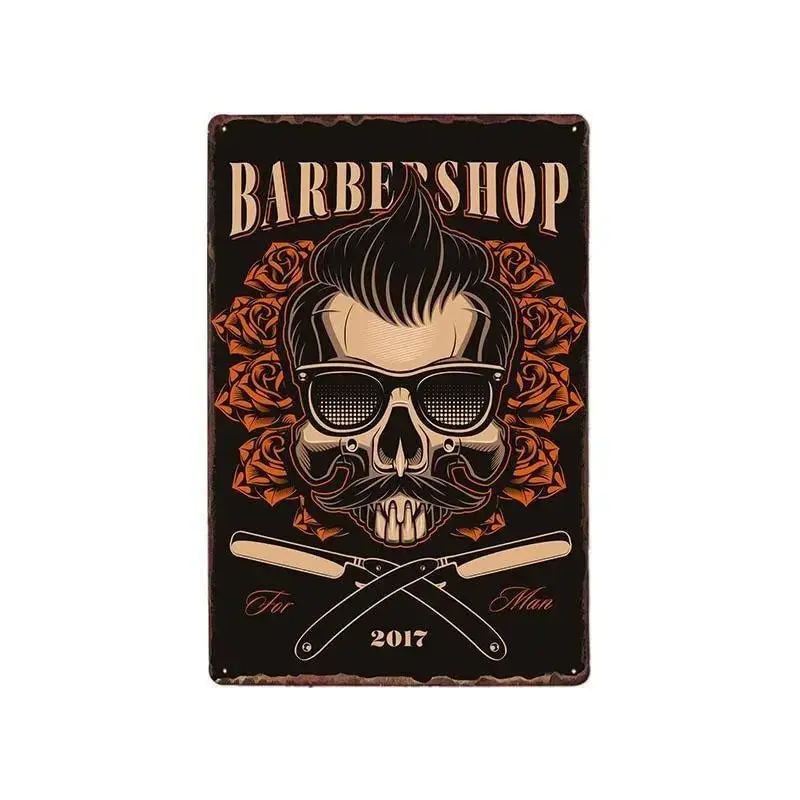 Plaque métallique décorative "BARBER SCHOOL"