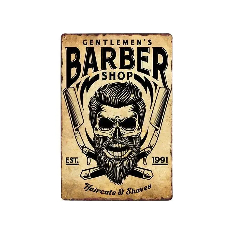 Plaque métallique décorative "BARBER SCHOOL"