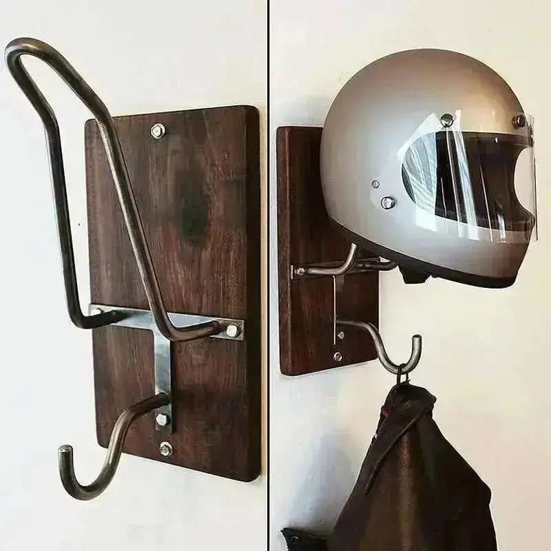 Support casque moto bois métal