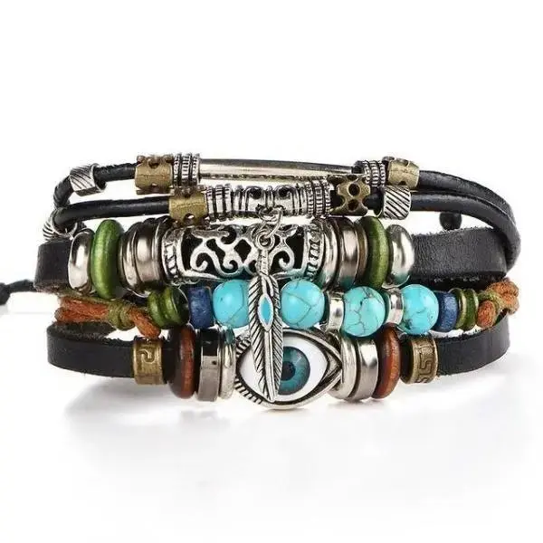 Bracelet Cuir Homme Breloques - Style Biker Rock Vintage
