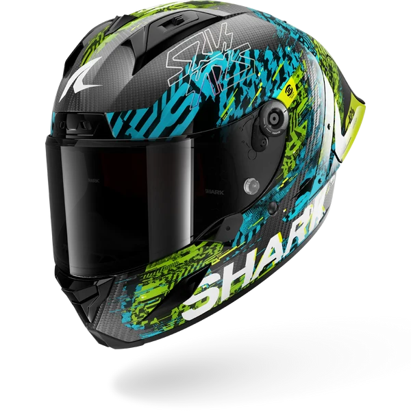 SHARK AERON-GP FIM RACING #2 SPEED-VIB Carbon Azul Green Casco De Moto
