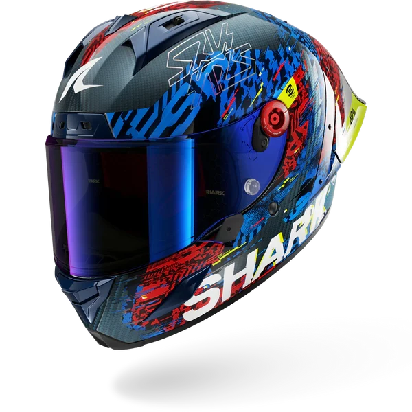 SHARK AERON-GP FIM RACING #2 SPEED-VIB Carbon Azul Rojo Casco De Moto