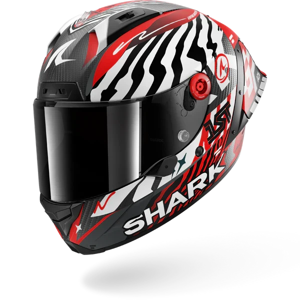 SHARK AERON-GP FIM RACING #2 SPEED-FANCY Mat Carbon Blanco Rojo Casco De Moto