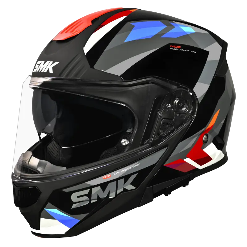 SMK GULLWING CHARGER CASCO INTEGRAL DE MOTO NEGRO GRIS ROJO