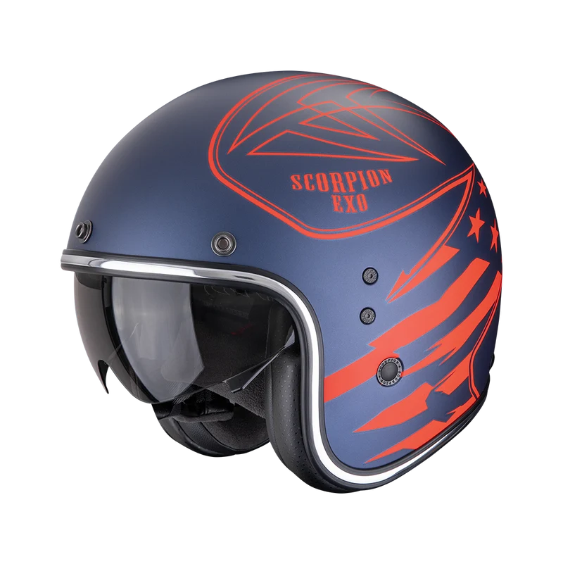 SCORPION BELFAST EVO DAWG CASCO DE MOTO Azul-Rojo Mate