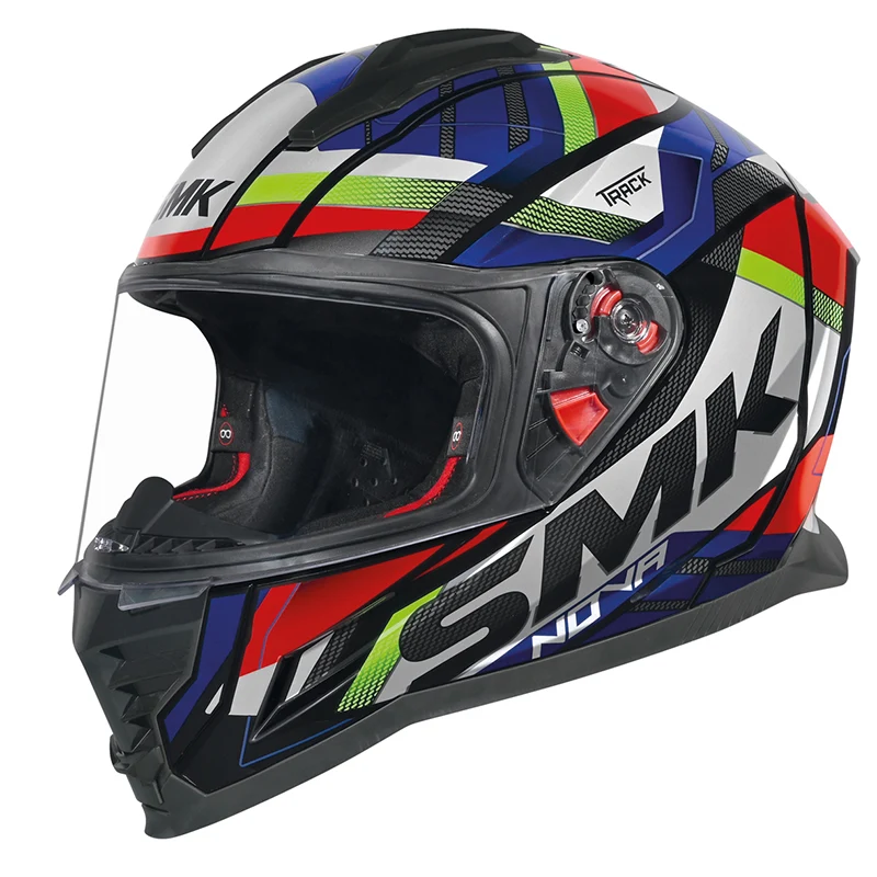 SMK NOVA TRACK CASCO DE MOTO DECORADO BRILLO NEGRO GRIS VERDE (GL268)
