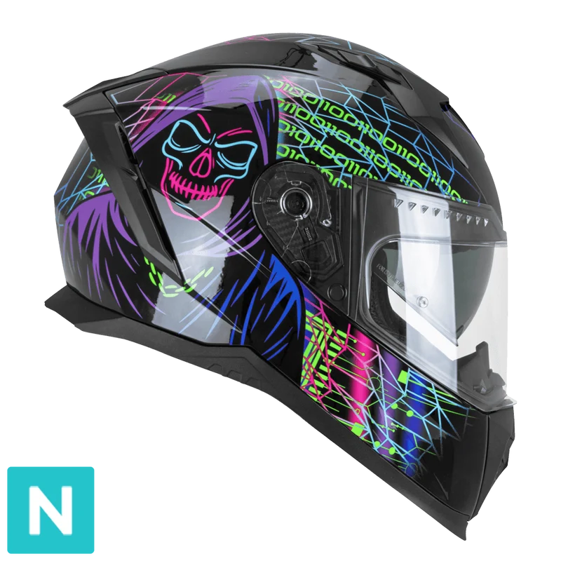 CGM 311T BLAST TECH CASCO DE MOTO INTEGRALES NEGRO MORADO VERDE FLUOR
