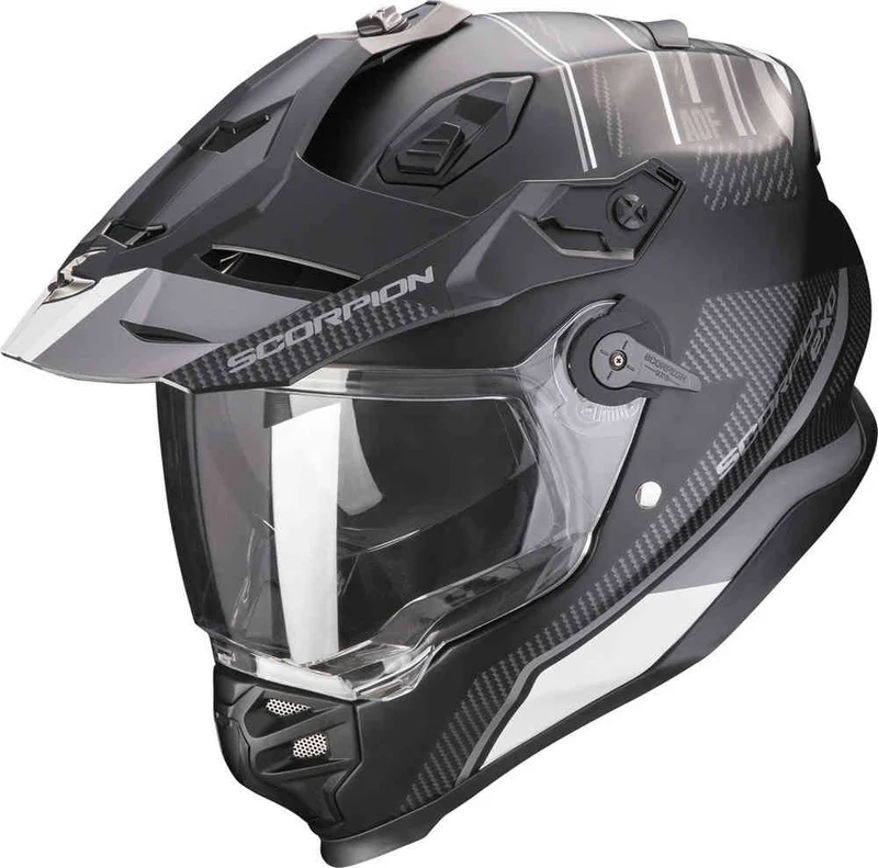 SCORPION ADF 9000 AIR DESERT Aventura Moto Casco Negro Plata