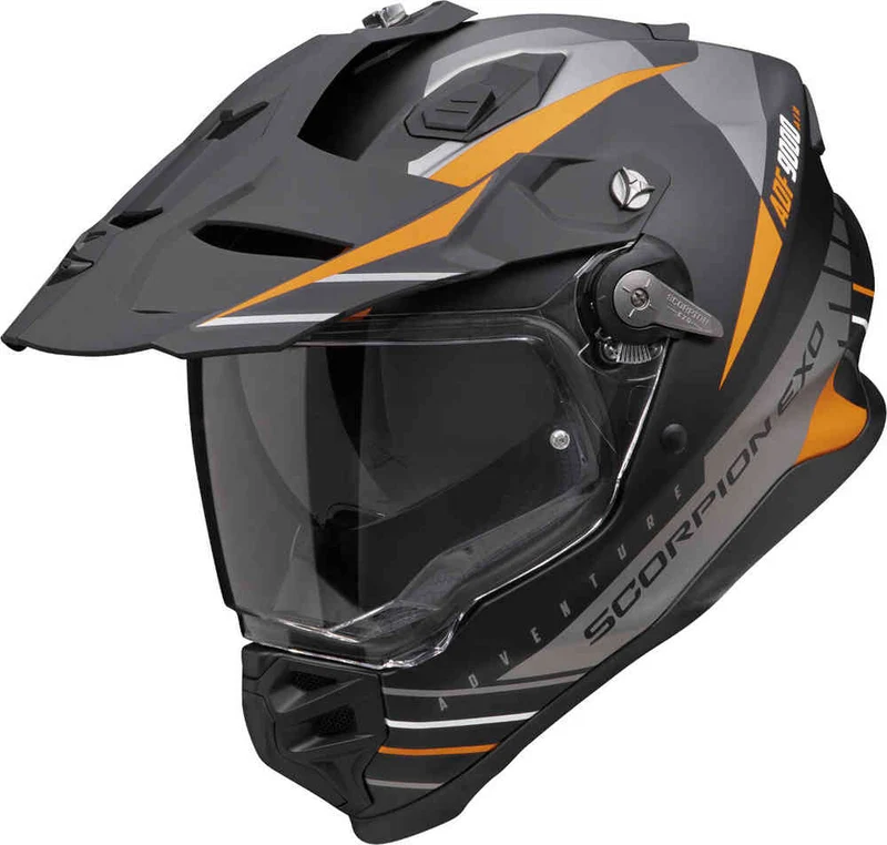 SCORPION ADF 9000 AIR FEAT Aventura Moto Casco Negro Plata Naranja