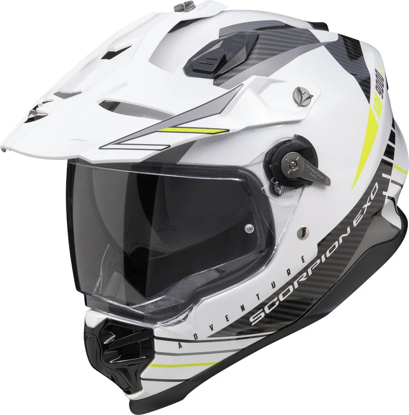 SCORPION ADF 9000 AIR FEAT Aventura Moto Casco Blanco Negro Amarillo