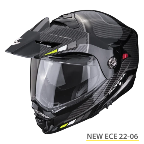 SCORPION ADX-2 CAMINO CASCO DE MOTO NEGROPLATA NEON AMARILLO