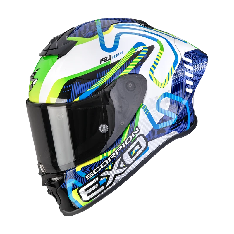 SCORPION EXO-R1 EVO II AIR CORNERING CASCO DE MOTO Blanco-Azul-Verde