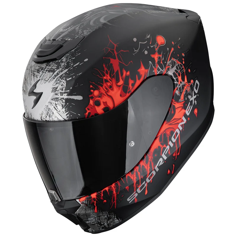 SCORPION CASCOS EXO-391 WOLF NEGRO MATE PLATA ROJO