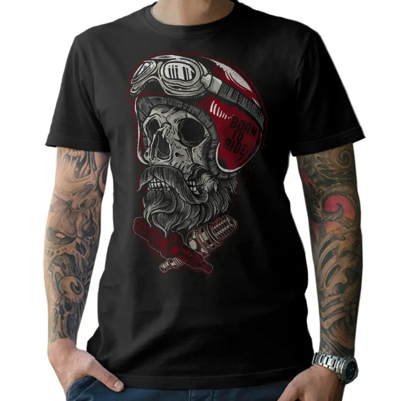 T-shirt moto - Tête de mort casque rouge