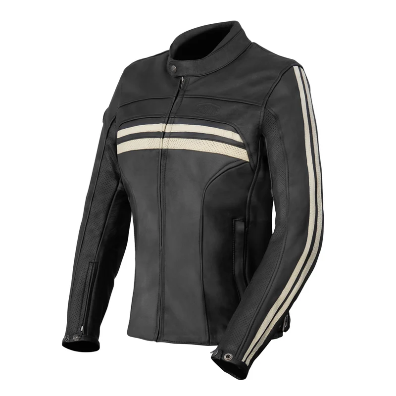 Blouson de moto en cuir femme - Enfield bandes beige