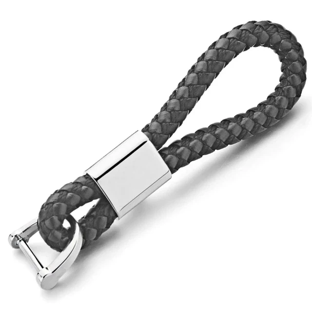 Porte clé moto en cuir tréssé