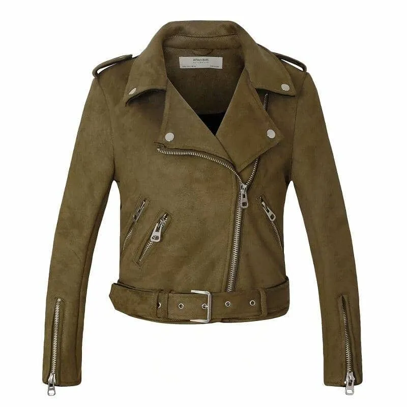 Veste biker femme - Daim kaki