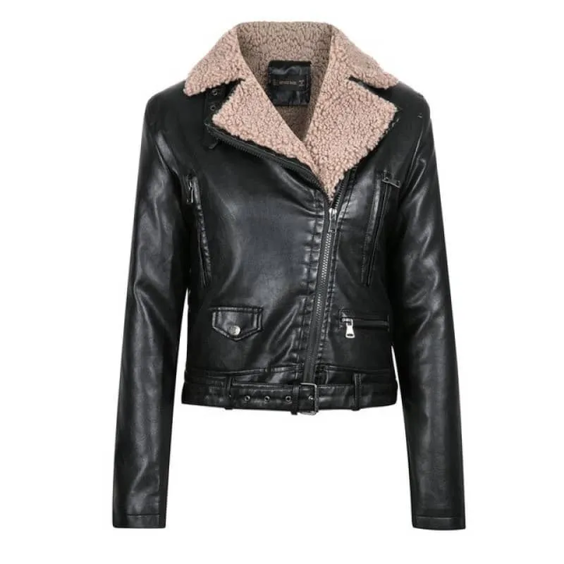 Veste biker femme - Col mouton