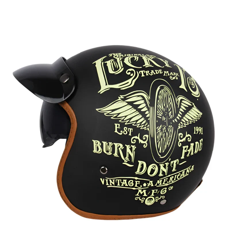 Casque Moto vintage Lucky Route 66 | Face Ouvert avec Visière