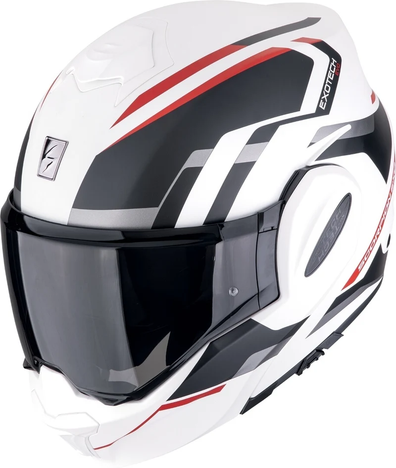SCORPION EXO Tech Evo Furio Casco modular Blanco Mate Negro Rojo