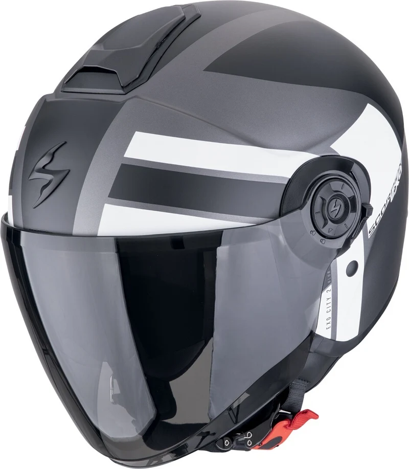SCORPION EXO-CITY II BLUR Moto Jet Casco Plata Mate Negro Blanco