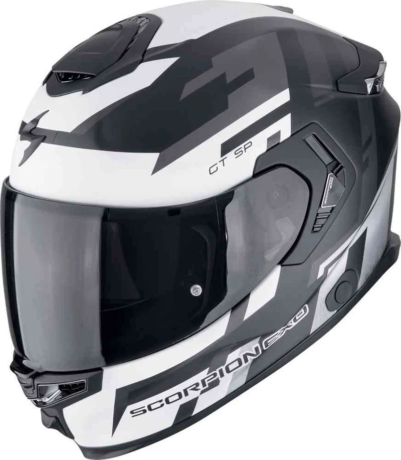 SCORPION CASCOS INTEGRAL EXO-GT SP AIR TORNADO BLANCO NEGRO MATE PLATA