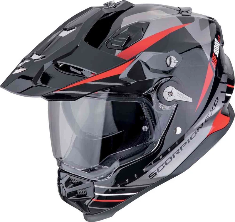 SCORPION ADF 9000 AIR FEAT Aventura Moto Casco Negro Plata Rojo
