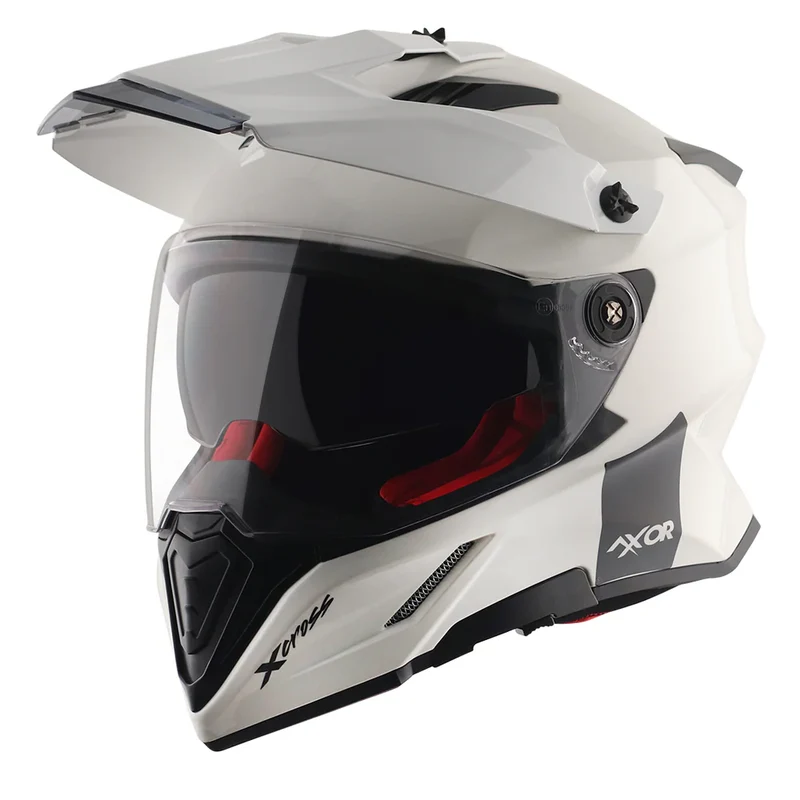 AXOR X-CROSS CASCO DOBLE VISERA DEPORTIVO DUAL MOTOCICLETA BLANCO PERLA
