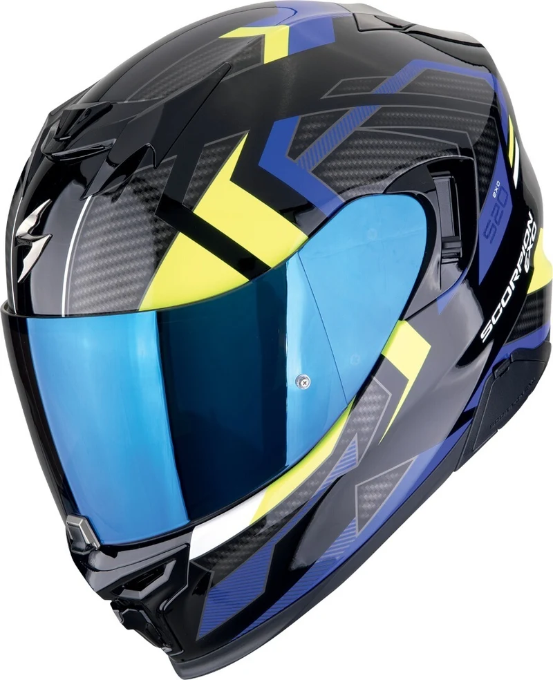 SCORPION CASCOS INTEGRALES EXO-520 EVO AIR SENSUS NEGRO AZUL AMARILLO NEÓN