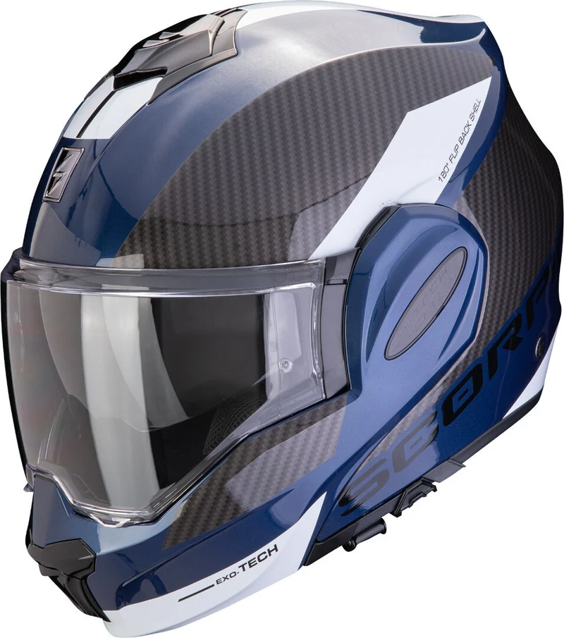 SCORPION Exo Tech Evo Team Casco Modular Ligero Azul Negro Blanco