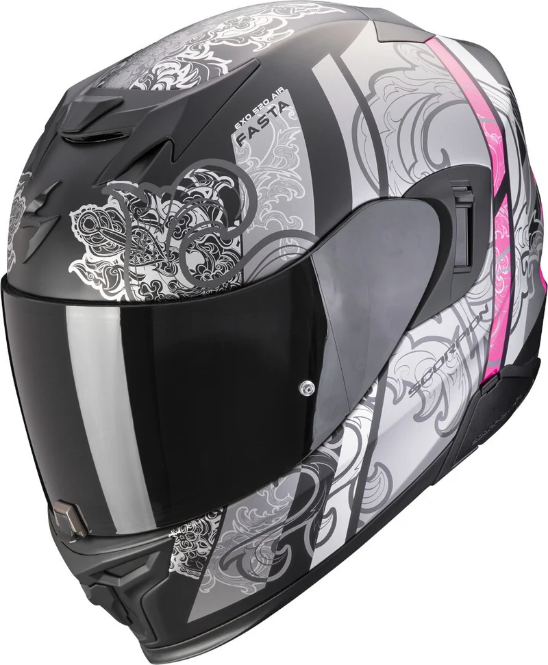 SCORPION CASCOS INTEGRALES EXO-520 EVO AIR FASTA NEGRO MATE PLATA ROSA