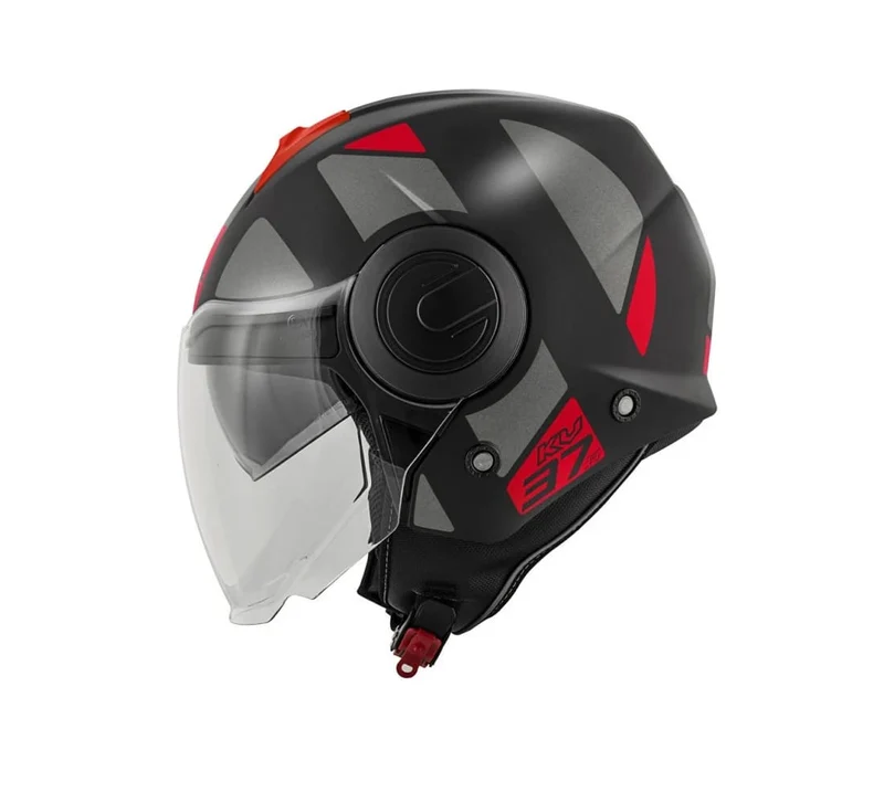 KAPPA KV37 EVO Moto Cara Abierta Casco Negro Mate Rojo Titanio