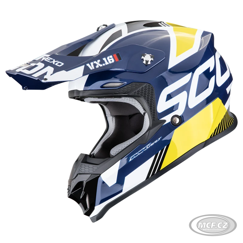 SCORPION VX-16 EVO AIR ANALOG MOTOCROSS CASCO BLANCO AZUL AMARILLO