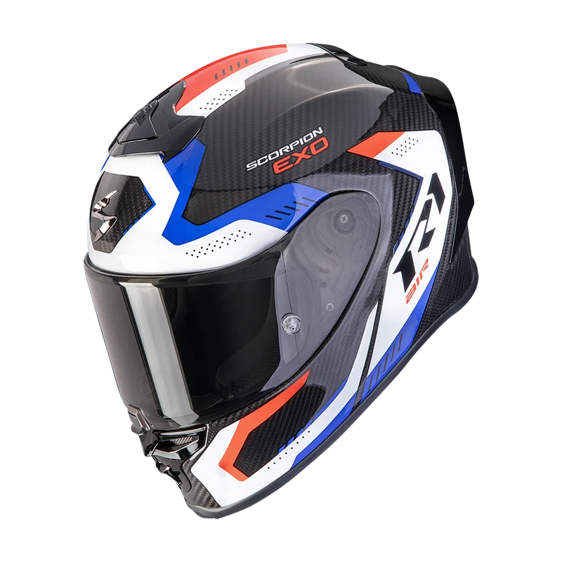 SCORPION EXO-R1 EVO CARBON AIR PROPEL CASSO DE MOTO NEGRO BLANCO ROJO