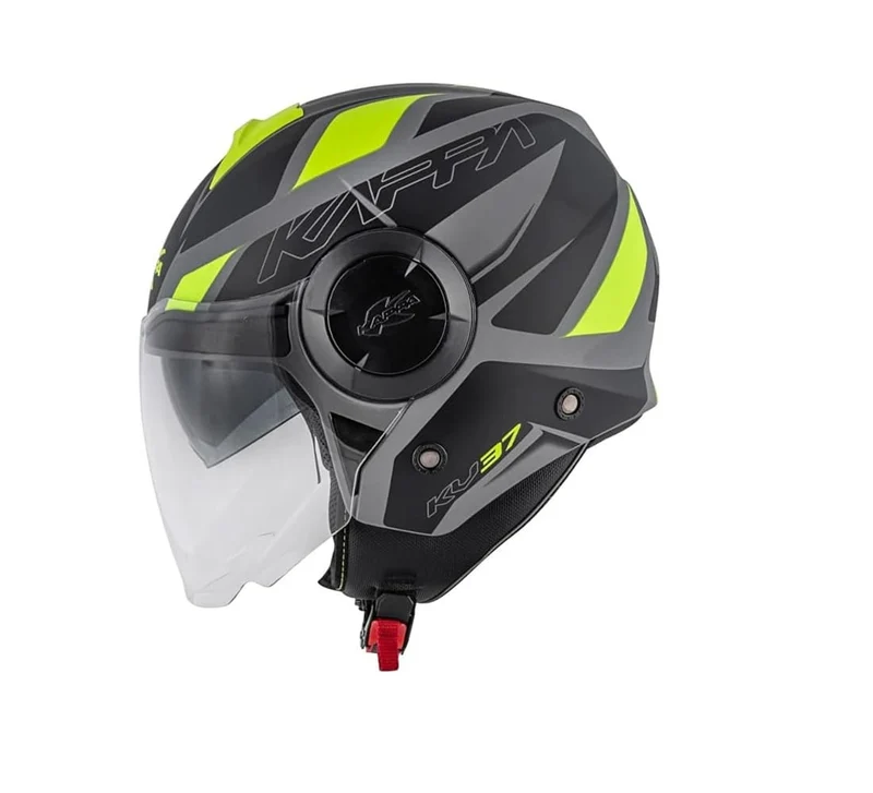 KAPPA KV37 EVO Motocicleta Cara Abierta Casco Gris Negro Mate Amarillo