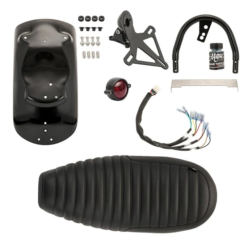 Kit CORTADO Selle/Garde Boue Noir/Feu ELDORADO Noir/Plaque d'immatriculation (Triumph) | Motone Customs