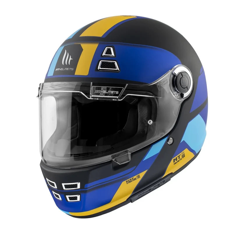MT JARAMA 68TH INTEGRAL CASCO DE MOTO C7 NEGRO MATE AZUL DORADO