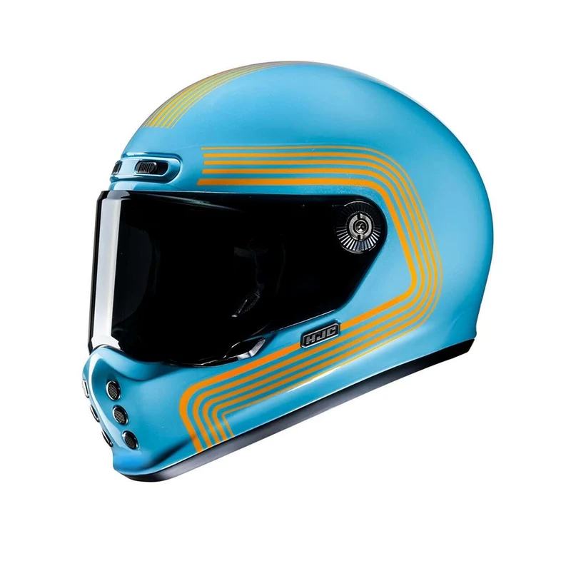 HJC V10 Foni MC27 moto integral casco azul claro naranja