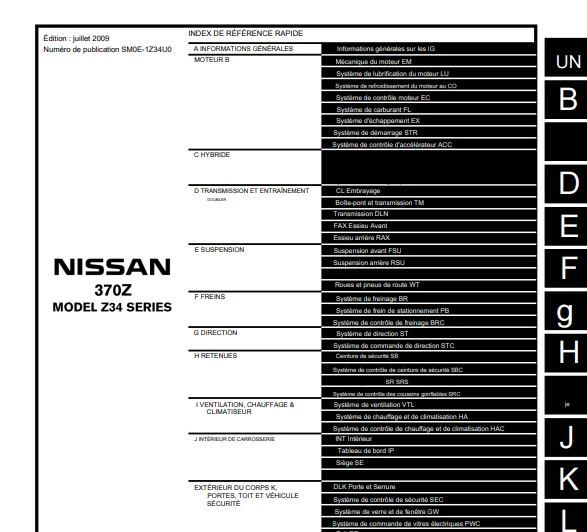 Manuel d'atelier réparation Nissan 370 Z en français