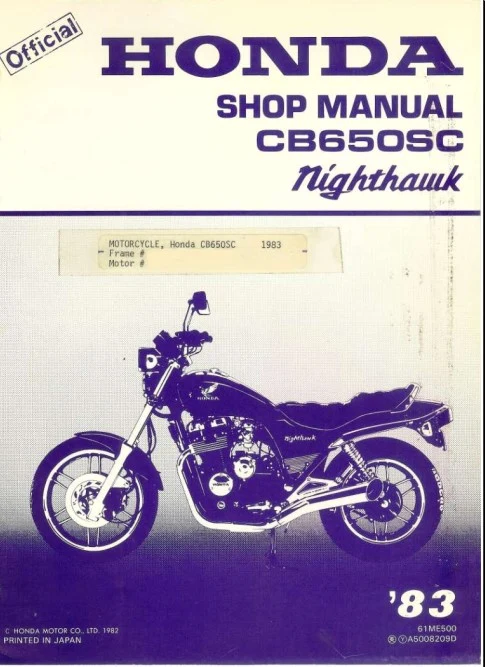 Manuel d'atelier Honda CB 650 Nighthawk 1983