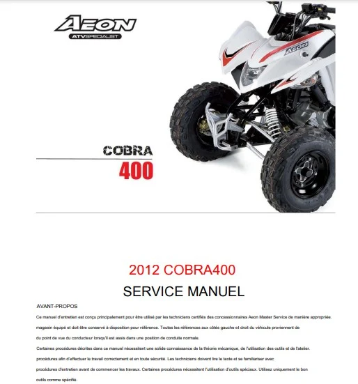 manuel d'atelier AEON Cobra 400 2012 français