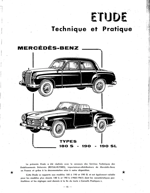 Manuel d'atelier Mercedes 180 190 1961